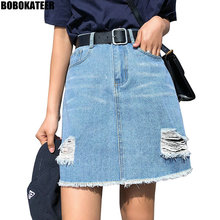 BOBOKATEER-Falda de tela vaquera para mujer, minifalda Sexy de cintura alta, color negro, a la moda, 2021 2024 - compra barato