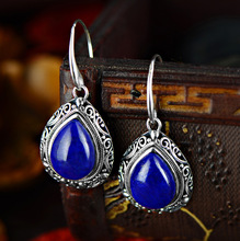 2018 Limited Jewelry, Afghanistan, Natural Lazuli, Thai Silver, Antique Hand Carved Water Drop Earrings Factory Direct Sale 2024 - buy cheap