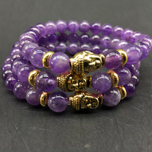 2018 Fashion jewelry purple Natural stone gold buddha beads bracelet men elastic rope chain bracelet for women Pulseras mujer 2024 - buy cheap