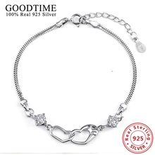 Fashion Solid 925 Sterling Silver Jewelry Bangles & Bracelets for Women Heart Charm Purple Zircon Bracelet Valentine's Day Gifts 2024 - buy cheap