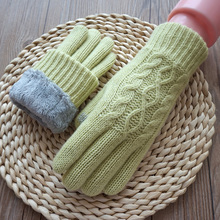 Moda mujer invierno lana tejida más terciopelo grueso cálido pantalla táctil guantes mujeres conducir dedos completos guantes mitones 2024 - compra barato