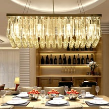 Lustre retangular de cristal para restaurante, luminária suspensa com lâmpada dourada de titânio 2024 - compre barato