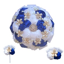 Flor de muñeca de seda para dama de honor, accesorios de boda, azul real, mezcla de flores blancas, conjunto de ramos de novia 2577T 2024 - compra barato