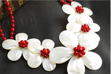 Wedding Woman Jewelry Hot Red Coral Pearl Choker Necklace Double Chain Exaggerate Handmade Pretty Flower Free Shipping 2024 - buy cheap