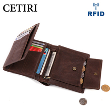 CETIRI-billeteras de cuero genuino para hombre, Cartera de 100% frontal Delgado, con soporte de Bus para tarjetas de identificación y tarjetas de crédito, con cerradura RFID 2024 - compra barato