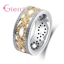 Hot Sale 925 Sterling Silver  Wide Hollow Stackable Party Finger Ring For Women Original   Fine Jewelry Gift Gold Color 2024 - buy cheap