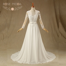 Rose Moda Backless Beach Wedding Dress Long Sleeves Wedding Dresses Boho Vestidos de Noiva Real Photos 2024 - buy cheap