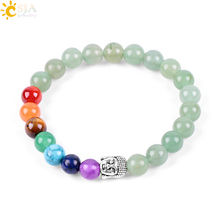 CSJA-pulsera de cuentas de piedra Natural para hombre y mujer, brazalete hecho a mano de Reiki Buddha, Aventurina verde, 7 Chakras, energía, meditación, E330, 8mm 2024 - compra barato