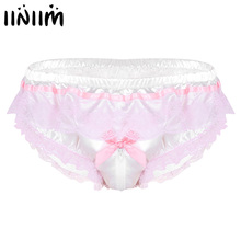 Mens Sissy Bikini Gay Lingerie Panties Shiny Ruffled Floral Lace Zipper Open Crotch High Cut Bulge Pouch Underwear Underpants 2024 - buy cheap