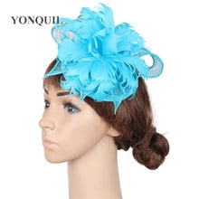 Sinamay sombreros de boda Fasinctor mujeres elegantes con diademas de plumas pluma flor accesorio para el pelo fiesta sombreros para misa Craft 2024 - compra barato