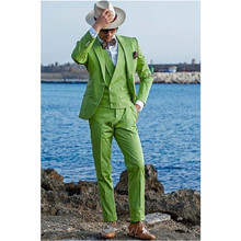 2019 pico solapa trajes de hombre para fiesta de graduación traje verde conjunto para hombre trajes de boda para hombres trajes de novio padrino inteligente (chaqueta + chaleco + Pantalones) 2024 - compra barato