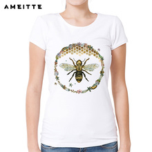 Camiseta de Diseño de Arte de abeja miel para mujer, camisetas de animales Harajuku a la moda, camisetas Hipster con estampado blanco, Tops de cuello redondo 2019 2024 - compra barato