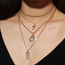 fashion simple multi-layer necklace for women with cross/embossed/rectangle pendant design choker exquisite female halsketting 2024 - buy cheap