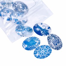 Pandahall cabochões azuis e brancos com tema floral em vidro oval com parte traseira lisa, cor misturada, 25x18x6mm 2024 - compre barato