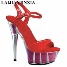 LAIJIANJINXIA 15CM tacones altos plataforma rojo sandalias románticas zapatos para fiesta de baile zapatos de punta abierta mujer Zapatos de baile de barra 2024 - compra barato