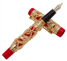 Pluma estilográfica Jinhao Dragon Phoenix Vintage de lujo para caligrafía pluma plumín curvo Full talla de metal dorado y Rojo para regalo de Arte de oficina 2024 - compra barato