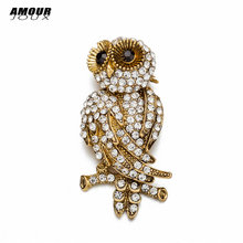 Fashion Retro Gold-Color Owl Brooches Pin For Women And Men Full Crystal Pins Brooch Party Weddings Banquet 2024 - buy cheap