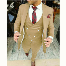 Bridalaffair 2019 New Arrival Customized Peak Lapel Groom suit Beige Wedding Best Men suits 3 Pieces (Jacket+Pants+Vest) 2024 - buy cheap