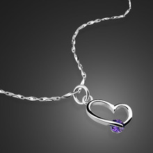 Classic fashion 925 silver heart-shaped pendant necklace.Romantic purple crystal pendant.Solid silver charm women necklace. 2024 - buy cheap