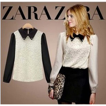 Fashion Women Za**2014  European Women's  Shirt  Chiffon Blouse with Long Sleeves Doll Collar 2024 - buy cheap