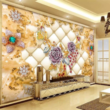 Beibehang-murales de papel tapiz 3d personalizados, para sala de estar, dormitorio, bolsa suave, de lujo, oro, diamante, flor, joyería, mural de pared 2024 - compra barato