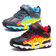 Зимние ботинки для мальчиков, флисовые детские ботинки со светодиодной подсветкой, водонепроницаемые спортивные ботинки с 3D динозавром для больших мальчиков, 2019 2024 - купить недорого
