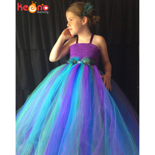 Vestido de casamento infantil de tutu, flor de pavão, turquesa e roxa, roupa de baile, festa, princesa, elegante 2024 - compre barato