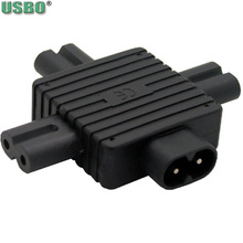 Preto 15a ce cobre iec320 macho c8 para 3xc7 fêmea ups pdu adaptador de tomada conector retrátil plugue adaptador 2024 - compre barato