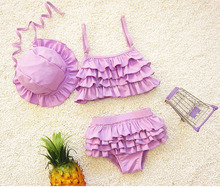 Baby Kids Girls Bikini Swimming Suit Waves Split Top + Pants + Hat Swimwear Summer Children Princess Beach Wear Swimsuit SA4003 2024 - buy cheap