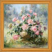 Pink Roses Flower Baskets Cross Stitch Kits Crafts 14CT Unprinted Embroidered Handmade Arts Oil Painting Set Wall Home Decor 2024 - buy cheap