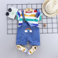 1 2 3 Years Baby Suspenders Suit Rainbow Striped T Short Top and Pants Two Piece Cute Toddler Boy Clothes Kids Girls Clothes 2024 - buy cheap