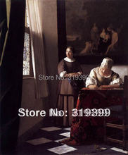 Johannes Vermeer Oil Painting Reproduction,Lady Writing a Letter with Her Maid ,Free Shipping ,100% handmade,Old Master Painting 2024 - buy cheap