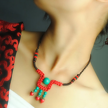 Pure Handmade Exotic Jewelry fashion vintage choker necklace red ,New old fashioned  national wind wooded necklace 2024 - buy cheap