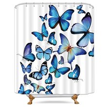 Blue Butterfly Shower Curtain Free Metal Hooks 12 Cool Butterfies Insect White Decor Fabric Bathroom Set Polyester Waterproof 2024 - buy cheap