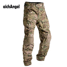Мультикам камуфляж Militar тактические брюки армейская военная форма брюки лягушка Пейнтбол боевые брюки карго с наколенниками 2024 - купить недорого