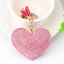 Full Crystal Love Heart Key Ring Sweet Women Handbag Pendant Charms Long Tassel Golden Chain Key Holder  6 Colors 2024 - buy cheap