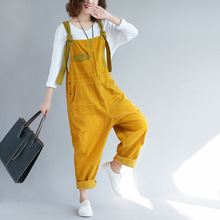 Large size Corduroy bib pants Women Baggy Jumpsuits Patchwork hanging crotch Rompers Trousers hip hop Ripped dancing Overalls 2024 - buy cheap