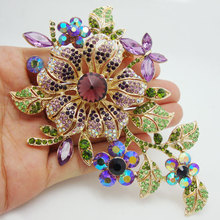 New Coming Elegant Purple Orchid Flower Rhinestone Crystal Brooch Pin Free Shipping For Woman 2024 - buy cheap