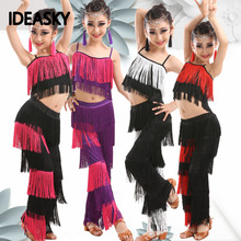 Children kids Bachata Latin Dance Costumes Girls Ballroom Tango Salsa Latin Dance Competition Costume Fringe Pants Tops tassel 2024 - buy cheap