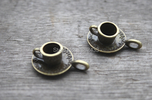 10pcs--Cup and Saucer Charms, Antique Bronze Lovely 3D Coffee Cup Charm Pendant 9x18mm 2024 - buy cheap