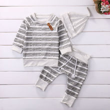 3 unids/set de moda Casual trajes de bebé para bebé niño pequeño niña Tops de algodón a rayas camiseta + Pantalones conjunto AU 2024 - compra barato