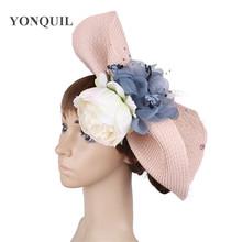 Chapéu fascinator de flor de malha, acessórios com chapéu fascinator de flor elegante acessórios de cabelo para show de casamento 2024 - compre barato