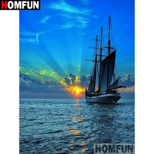 HOMFUN-pintura de diamante 5D DIY "barco atardecer Mar", cuadrados o redondos de imitación bordado de diamantes, estilo punto de cruz 3D, decoración del hogar, A20282 2024 - compra barato