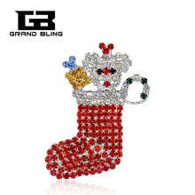 GRANDBLING Christmas Crystal Brooch "Christmas Stocking" Pin Hand-made Jewelry&Gift 2024 - buy cheap