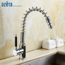 Azeta Pull Down Kitchen Faucet Chrome Brass Kitchen Mixer Tap Single Handle Kitchen Sink Tap Deck Mounted Kitchen Faucet AT9908B 2024 - buy cheap
