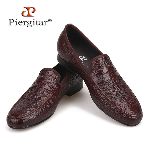 Piergitar 2018 new style Marble Embossing Brown Genuine Leather Loafers Men Casual shoes Men's Flats SIze US 4-17 Free shipping 2022 - buy cheap