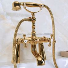 Bathtub Faucet Golden Deck Mounted Tub Mixer Faucet Dual Handle Hot and Cold Water Tap Telephone Style + hand shower Bna151 2024 - buy cheap