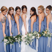 Vestido De Novia длинные синие серые шифоновые платья подружки невесты на бретельках с оборками, Длинные повседневные пляжные платья, свадебные платья для гостей 2024 - купить недорого