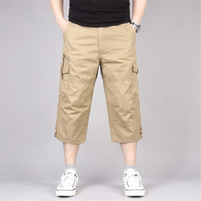 Summer Mens Military Baggy Cargo Pants Multi Pocket Calf Length Elastic Waistband Military Capri Beach Board Trousers 2024 - buy cheap