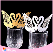 Tarjeta de copa de vino Love Swan cortada con láser, tarjeta de copa de papel, recuerdos de boda, decoración de eventos, regalos para fiestas navideñas, 50 Uds. 2024 - compra barato